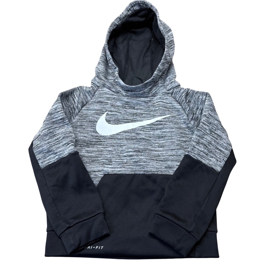 Nike Dri-FIT Kids Hoodie Size 6 Black Grey Colorblock Space Dye Pullover A547
